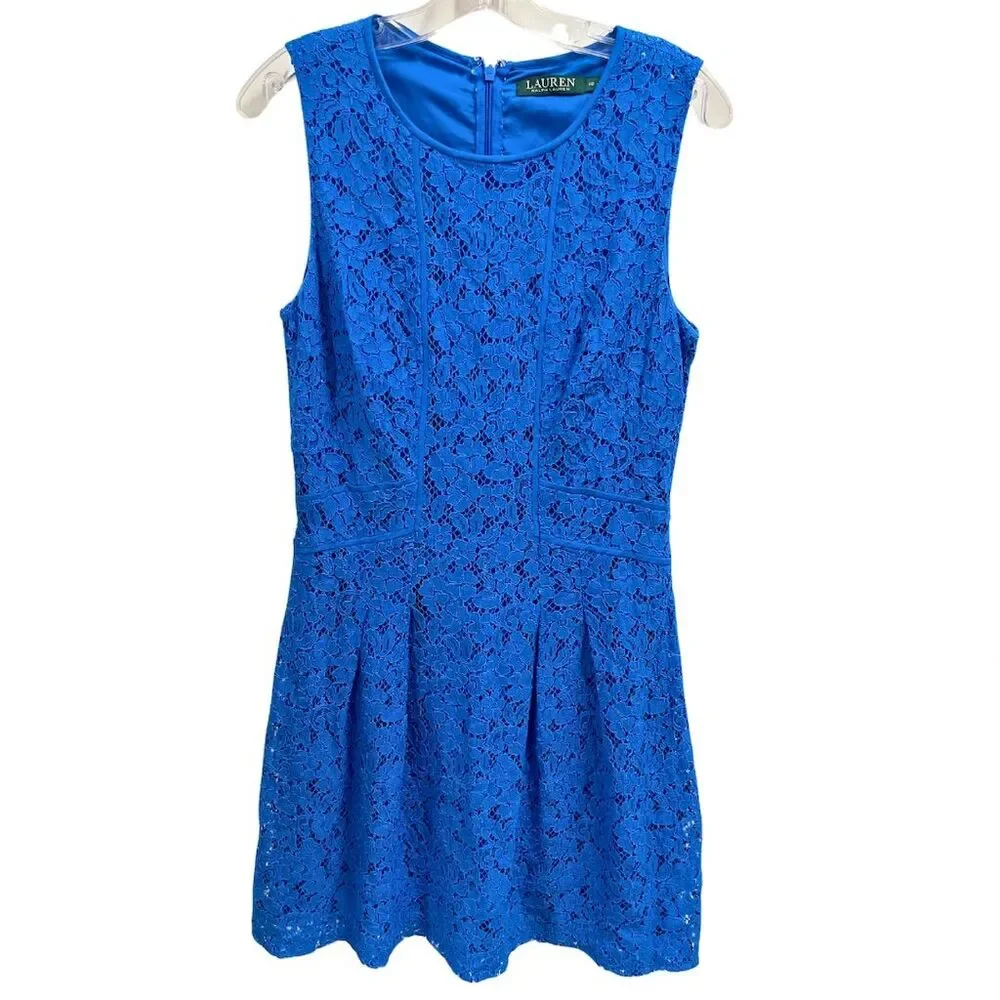 Lauren Ralph Lauren Blue Lace Fit & Flare Dress - Picture 2 of 6